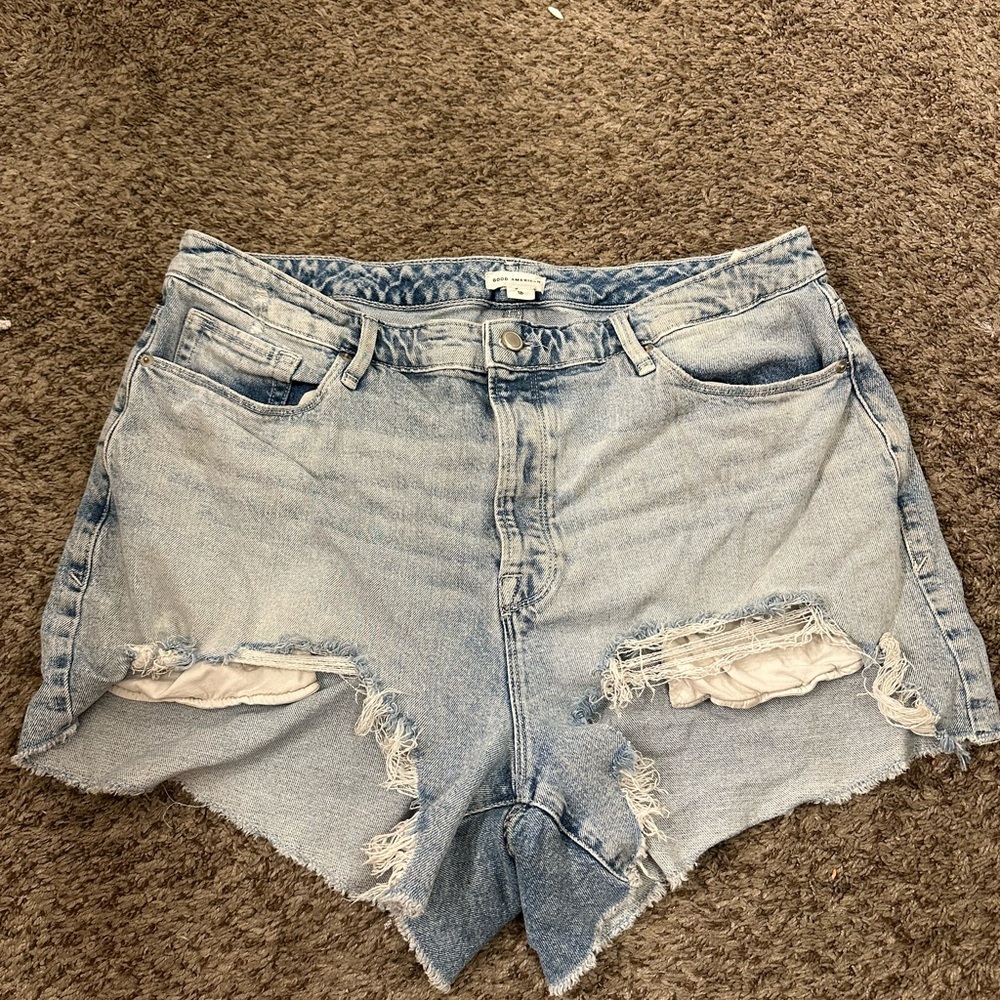 Good American Light Blue Distressed Jean Shorts